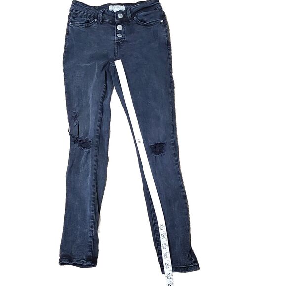 Jessica Simpson Girls Sz 10 Mid-Rise Emma Destructed Skinny Jeans Black Wash - Picture 9 of 12